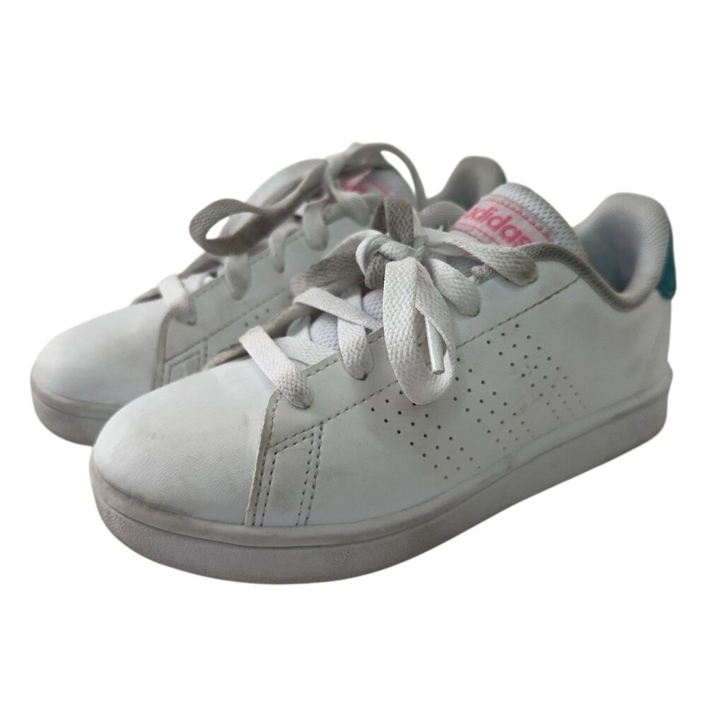Adidas Advantage Court K Shoes Kids Size 12K Lace Up Leather Sneakers White